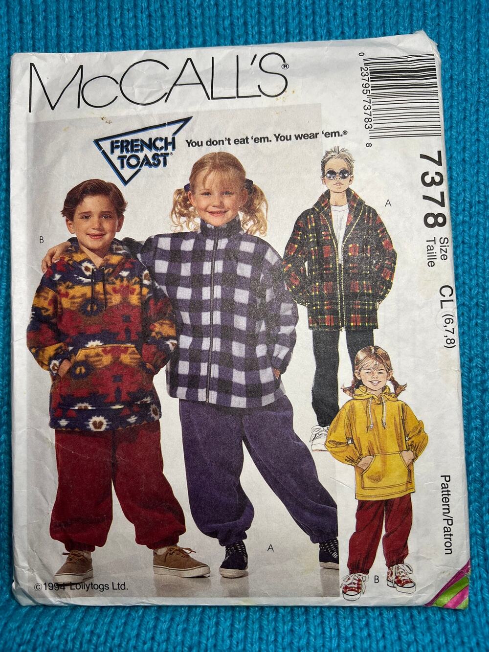 McCalls 7378 Sewing pattern Kids jacket top pull on pants size 6